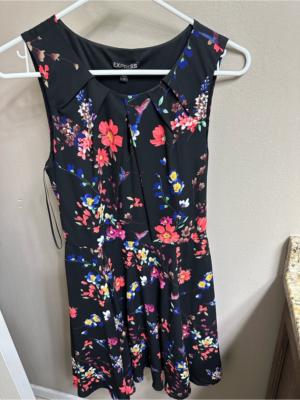 Express Black Midi Dress with Colorful Floral Print
